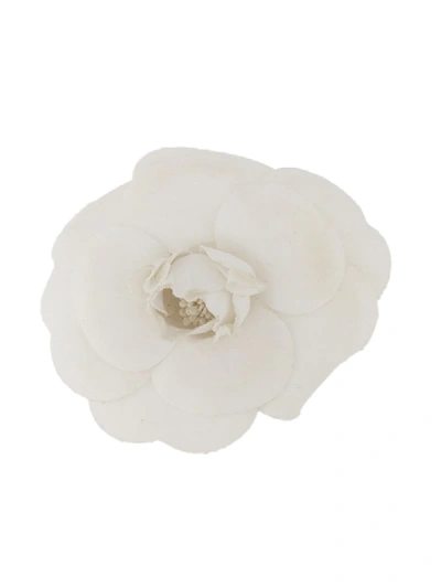 Pre-owned Chanel 1990s Camellia Floral Brooch In White