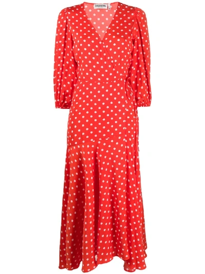 Essentiel Antwerp Polka Dot Flared Dress In Red