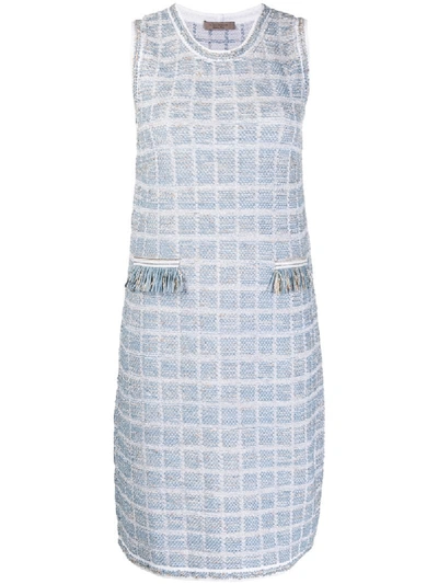 D-exterior Short Tweed Dress In Blue