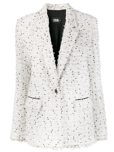 Karl Lagerfeld Fringes Bouclé Jacket In Ice Colour In White