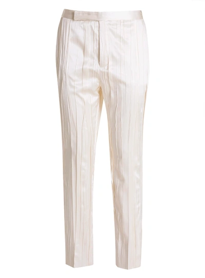 Saint Laurent White Silk Striped Satin Trousers In Cream