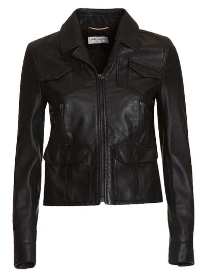Saint Laurent Short Leather Jacket In Nero