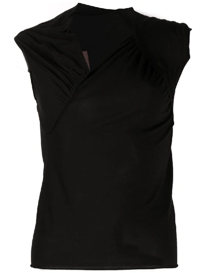 Rick Owens Ruched Detail Asymmetric Waistcoat Top In Black