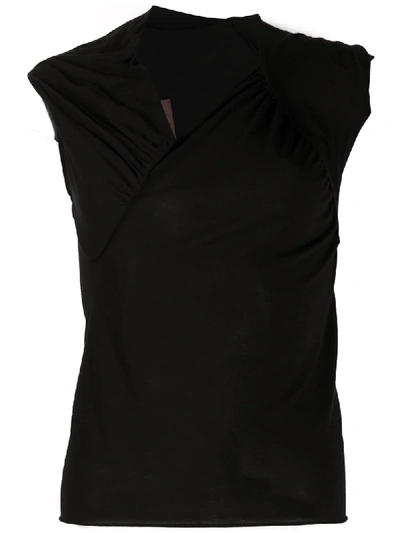 Rick Owens Ruched Detail Asymmetric Vest Top In Black