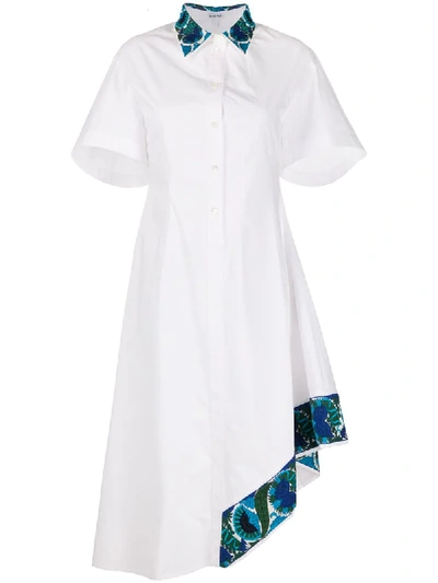 Loewe Asymmetric Floral-embroidered Shirt Dress In White