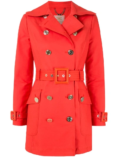 Elisabetta Franchi Belted Double-breasted Coat In Red