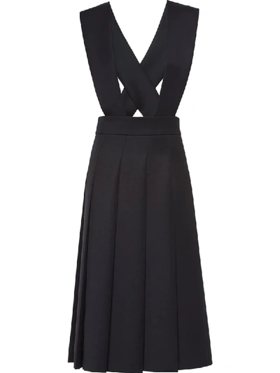 Miu Miu Compact Pleated Virgin Wool Dress In Black