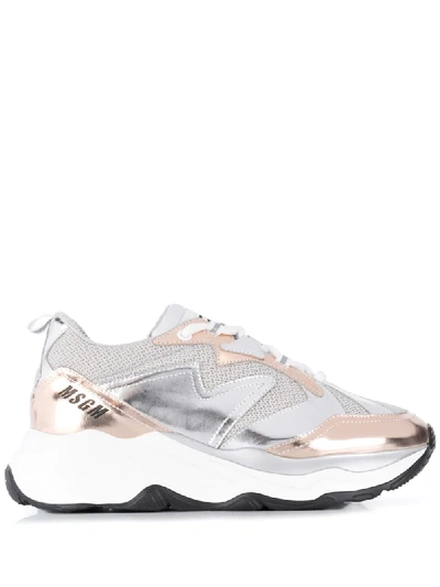 Msgm Metallic Attack Low-top Sneakers In Silver