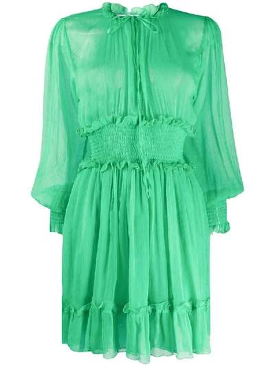 Msgm Smock-waist Crinkle-chiffon Mini Dress In Green