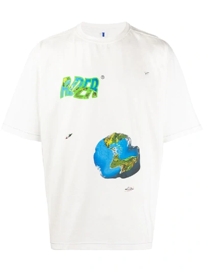 Ader Error Distressed World Print T-shirt In White