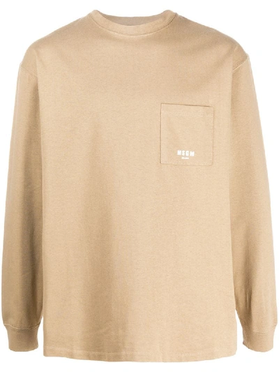 Msgm Langarmshirt Mit Aufgesetzter Tasche In Neutrals