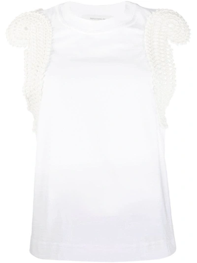 Cedric Charlier Knitted Trim Waistcoat Top In White