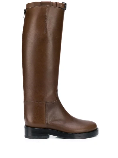 Ann Demeulemeester Buckled-strap Leather Knee-high Boots In Brown