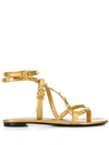 Valentino Garavani Metallic Rockstud Flat Sandals In Deep Gold