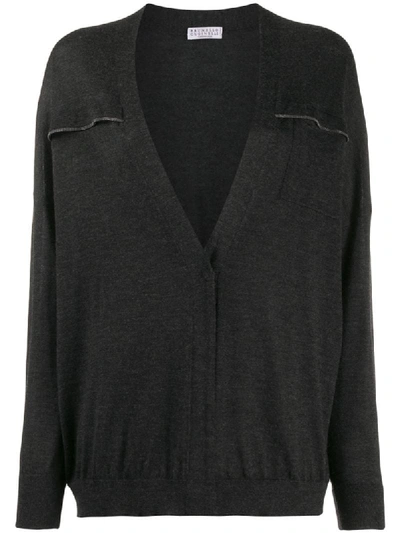 Brunello Cucinelli Relaxed-fit Brass-embellished Cardigan In Grey