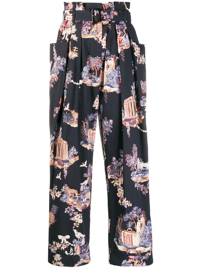 Vivetta Belted Floral Pattern Trousers In Blue