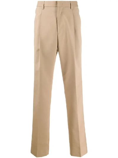 Msgm Pleated-front Straight-leg Trousers In Brown