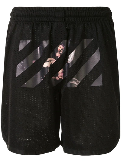 Off-white Photographic-print Mesh Track Shorts In Black