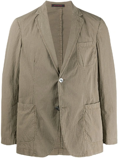 The Gigi Crinkled Single-breasted Blazer In Green