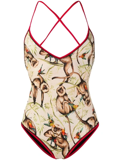 Dsquared2 Killer Monkey Print Swimsuit In Neutrals