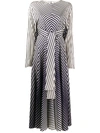 Valentino Engineer-striped Silk Tie-waist Midi Dress In Neutrals