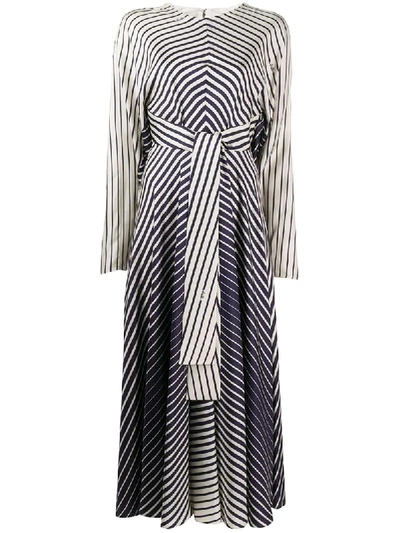 Valentino Engineer-striped Silk Tie-waist Midi Dress In Ivory