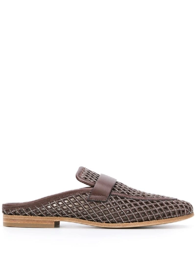 Brunello Cucinelli Cutout Lattice Mules In Brown