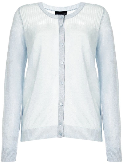 Emporio Armani Glitter Knit Cardigan In Blue