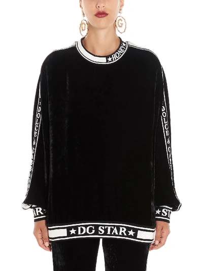 Dolce & Gabbana Jacquard-trimmed French Cotton-blend Terry Sweatshirt In Nero