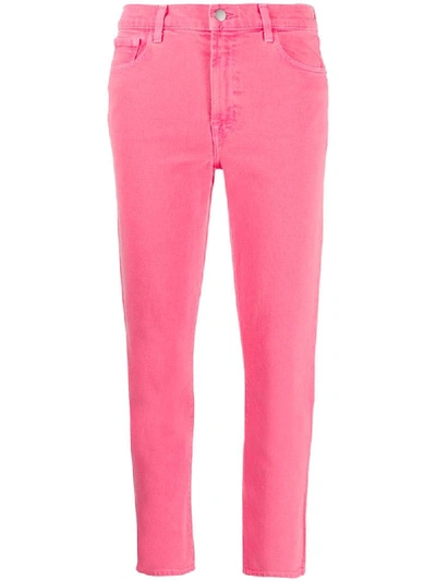 J Brand Mid-rise Cropped Jeans In Pink