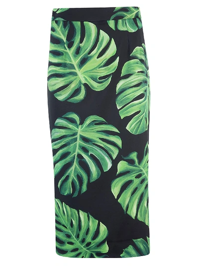Dolce & Gabbana Tropical Print Mid-length Skirt In Black