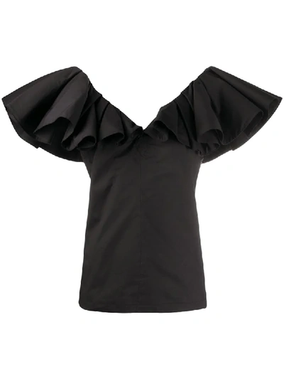 Philosophy Di Lorenzo Serafini Ruffled Sleeve V-neck Blouse In Black
