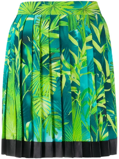 Versace Pleated Jungle Print Twill Mini Skirt In Green