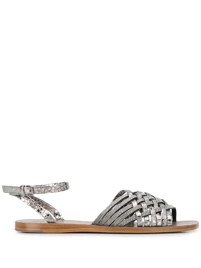 Brunello Cucinelli Woven Strap Sandals In Silver