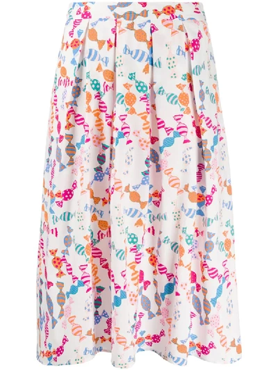 Hvn Candy Print Pleated Skirt In White