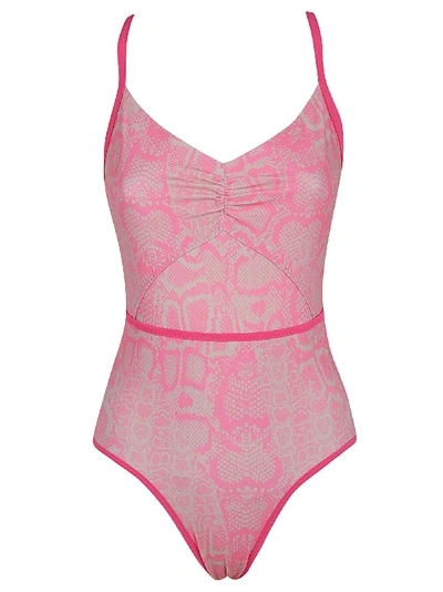 Adidas Originals Snake-skin Effect Swimsuit In Pink