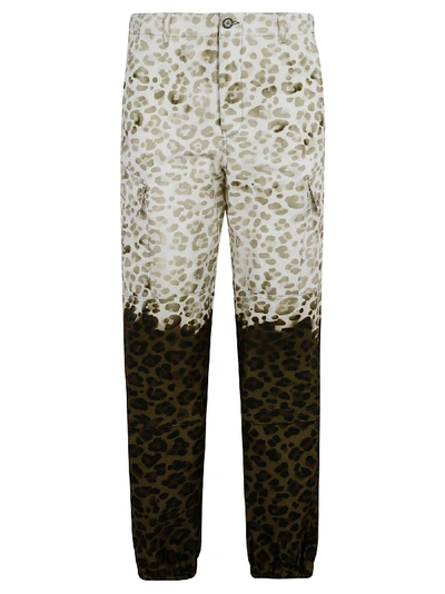 Msgm Ombré Leopard Cargo Trousers In White