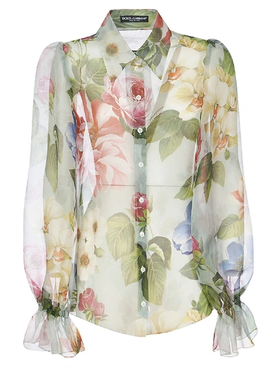 Dolce & Gabbana Floral Print Lace Shirt In Multicolor