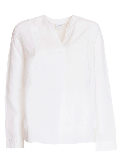 Aspesi Optical White Linen Long Blouse In Bianca