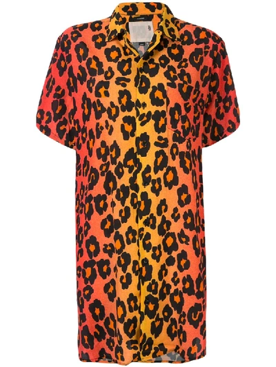 R13 Skater Leopard-print Poplin Mini Shirt Dress In Orange