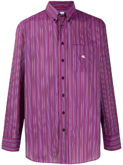 Etro Long Sleeve Striped Print Shirt In Purple