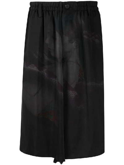 Yohji Yamamoto Snake Woman Print Cupro Shorts In Black