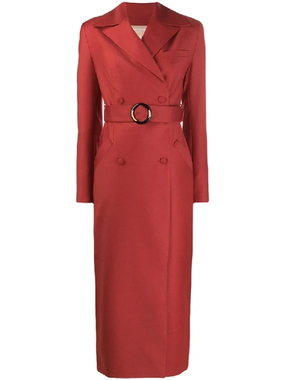 Materiel Belted Double-breasted Coat In Red