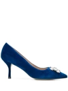 STUART WEITZMAN CRYSTAL-BUCKLE VELVET PUMPS