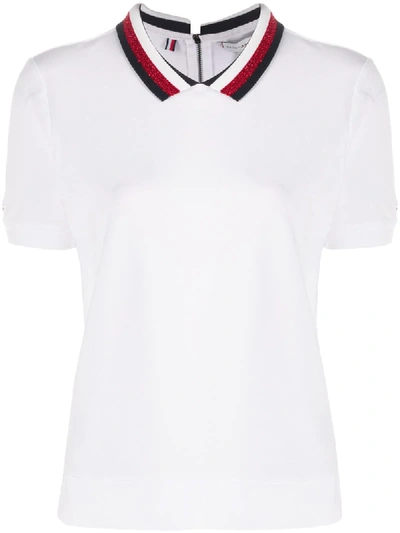 Tommy Hilfiger Glitter Collar Polo Shirt In White