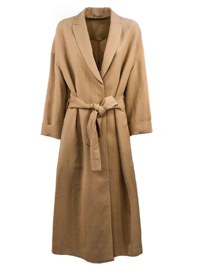 Brunello Cucinelli Camel Linen-silk Blend Coat In Cammello