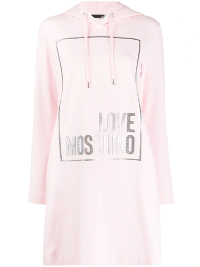 Love Moschino Logo Hooded Dress In Pink