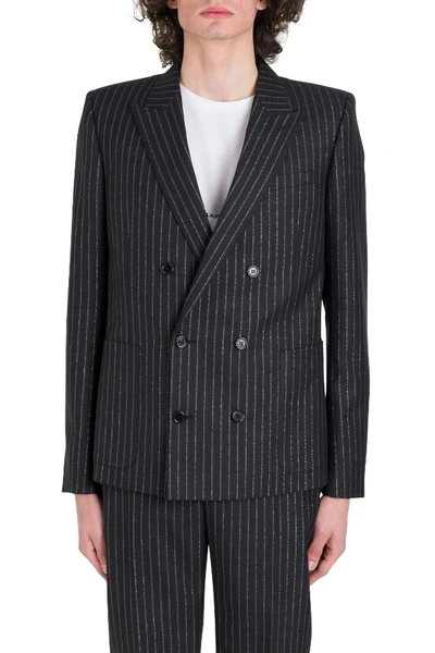 Saint Laurent Lurex Pinstripe Blazer In Black,silver