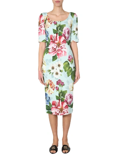 Dolce & Gabbana Long Dress In Am Fiori Ombre Azz