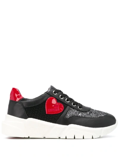 Love Moschino Logo Embossed Heart Sneakers In Black